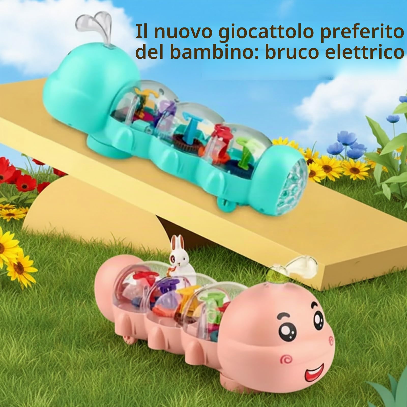 CHANGYUE Giocattolo strisciante a forma di bruco con luce e musica, per gioco sul pancino, interattivo per bambini