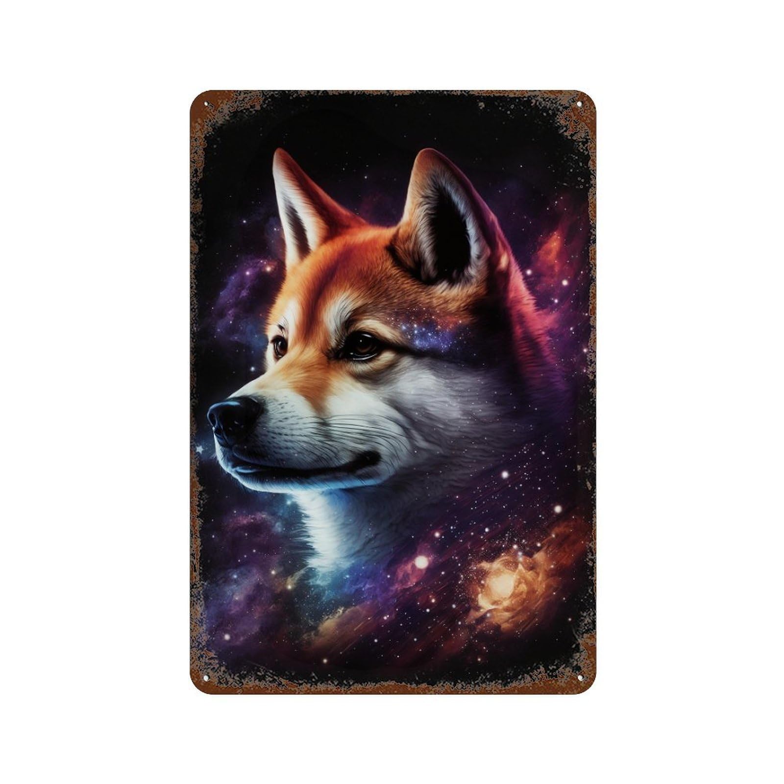 Rust Effect Cosmic Wolf Portrait-5 Vintage Rust Metal Sign 11.8"x7.9", Old School Wall Decor for Cafe, Home Bar And Lounge Decor
