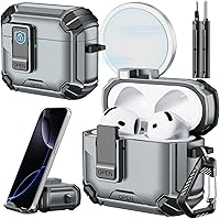 Vista 10 de Inesore Funda para AirPods Pro 3 (2025) con soporte para teléfono y kit de limpieza, compatible con MagSafe, cubierta de bloqueo automática