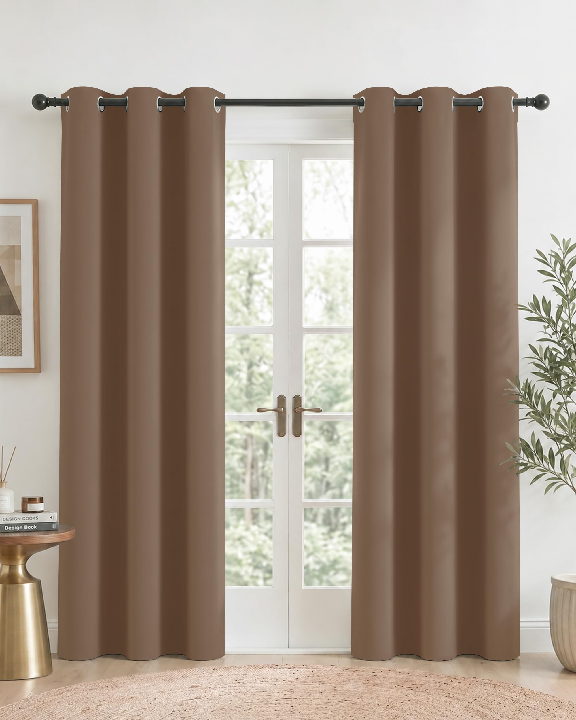 PONY DANCE Mocha Eyelet Blackout Curtains 90 Drop, Thermal Insulated Room Darkening Drapes for Dining Room & Living Room, Classic Energy Saving Privacy Noise Reducing Set, 2 Panels W42 xL90