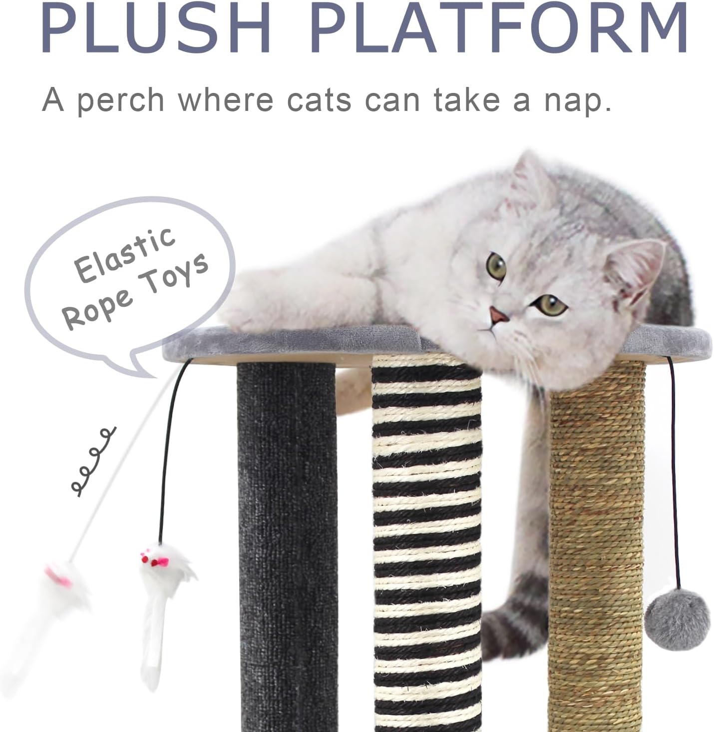 SONGWAY Cat Scratching Post Tree - Cat Tree with 3 Scratching Poles and Dangling Balls, Carpeted Base and Perch, Interactive Scratcher Toy for Indoor Cats Kittens, Grey 4 71JAAYowEvL. AC SL1500