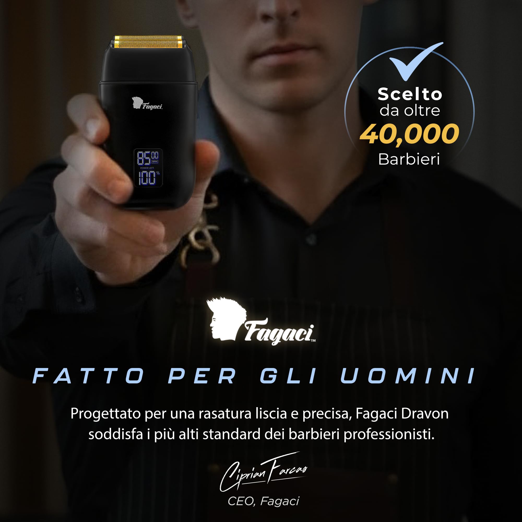 Fagaci Rasoio a Lamina con Rasatura Ultra Liscia, Electric Shaver Senza Irritazioni, Rasoio Barba Uomo Elettrico con 8500 giri/min ad Alta Coppia, Shaver Elettrico Barba e Capelli Facile da Pulire