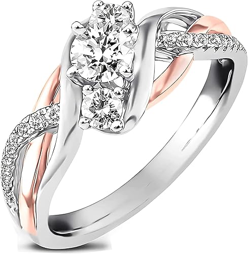 Miniatura 2 de Anillos de compromiso de infinito torcido de 1.8 quilates para mujer, anillo de mossanita chapado en plata esterlina con oro blanco, anillo de boda