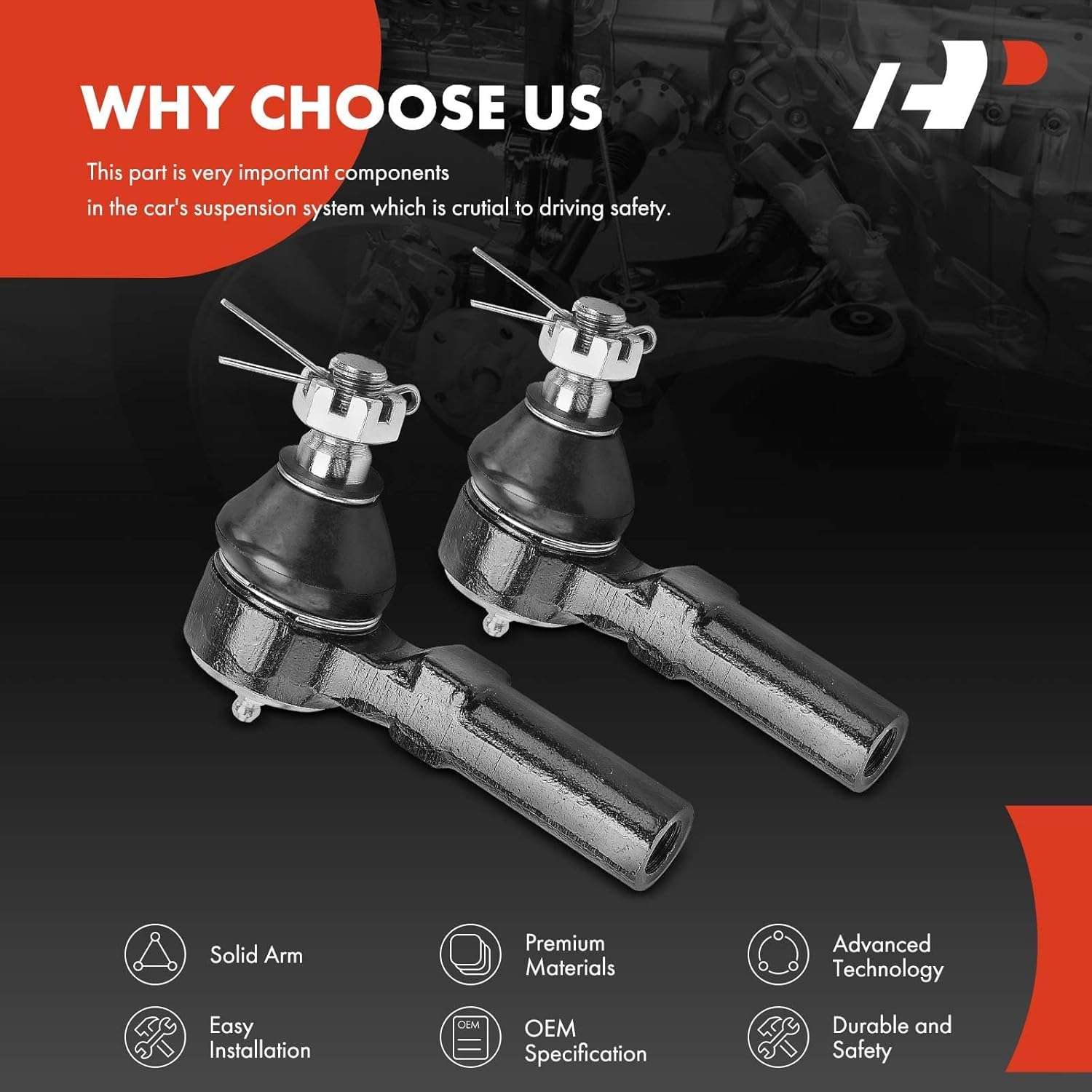 A-Premium 2 x Front Outer Tie Rod Ends, Compatible with Honda Odyssey 2011-2017, Ridgeline 2006-2014