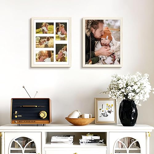 Miniatura 2 de Golden State Art, Marco de madera blanca envejecida de 11 x 14 pulgadas con paspartú blanco, muestra cinco fotos de 4 x 6 pulgadas, vidrio templado,