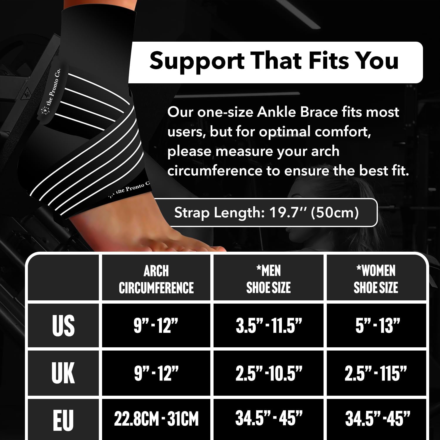 the Pronto Co. Ankle Brace (4 Pack) – Adjustable Compression Support Sleeve for Plantar Fasciitis, Sprained Ankle, Tendonitis, Injury Recovery – Breathable, One Size Fits Most, for Men & Women