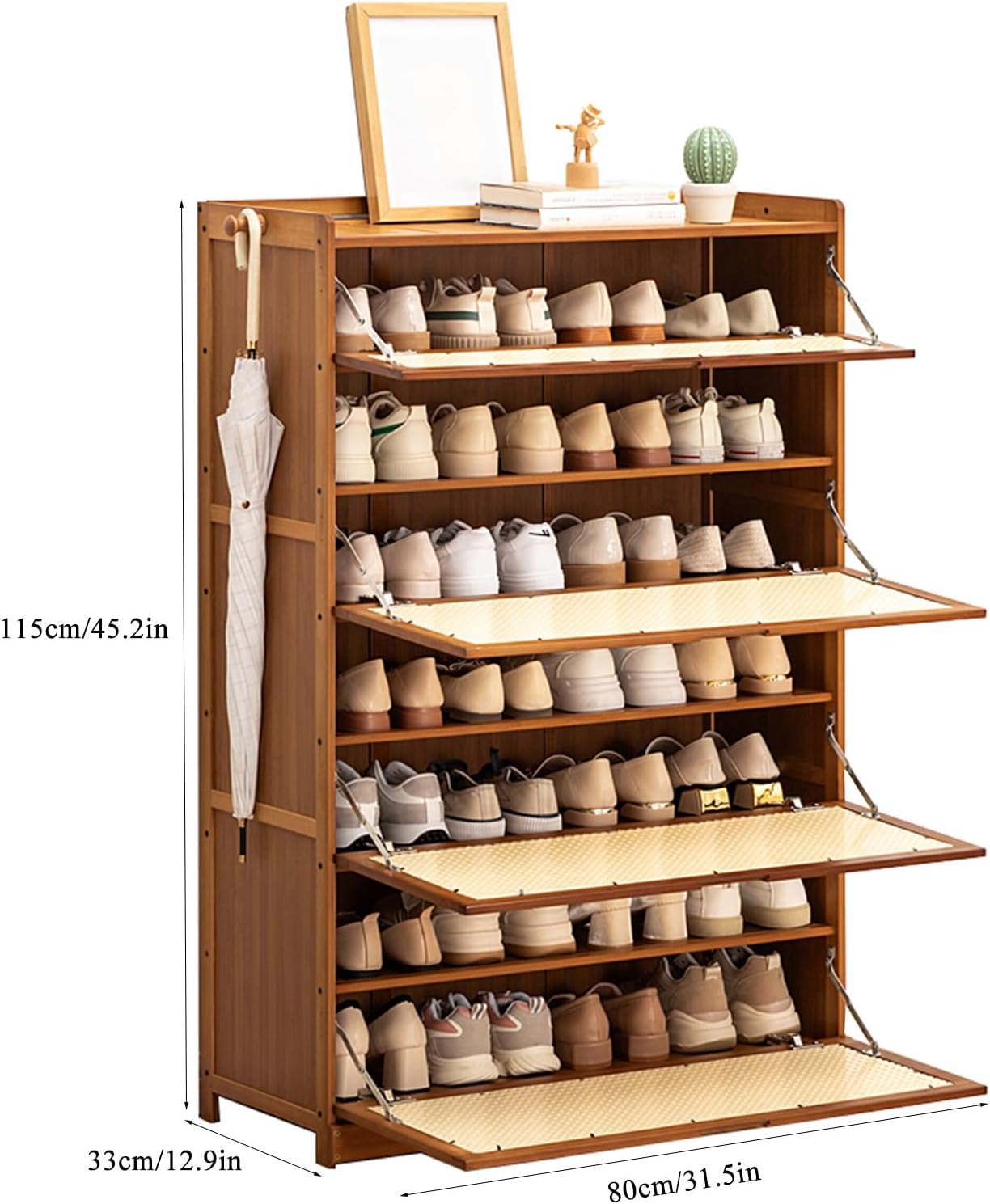 Shoe Storage Cabinet Cabinets Hallway Slim Cupboard Cupboards Hallways Slimline，Bamboo Shoe Storage Cabinet with Flip Doorswith 2 Hooks Stylish Shoe Cupboard for Hallway & Living Room Space-