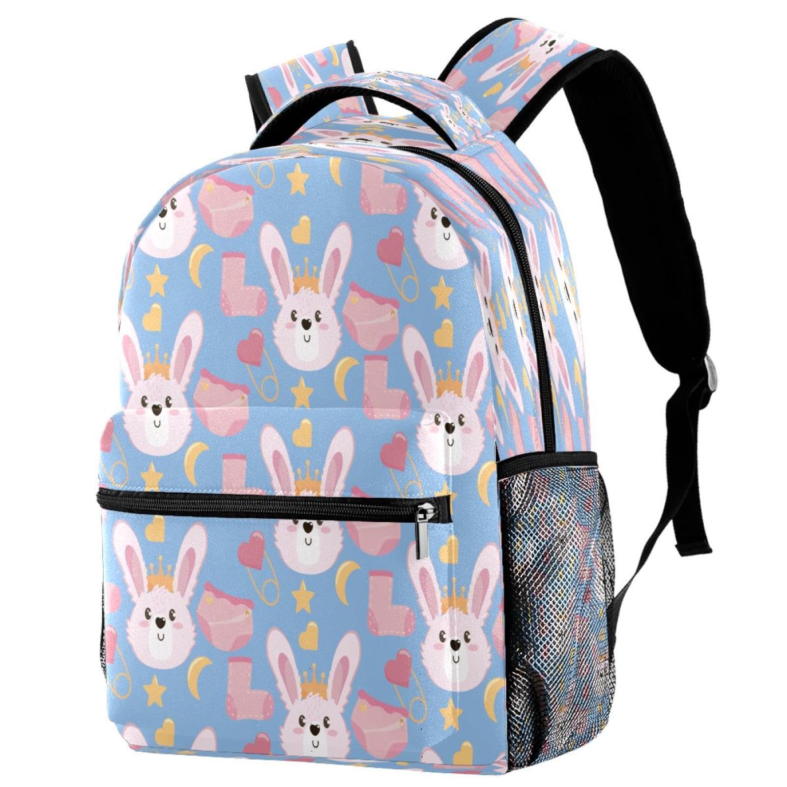 Sac à dos d'école multicolore lapin pour adolescents et enfants 40cm