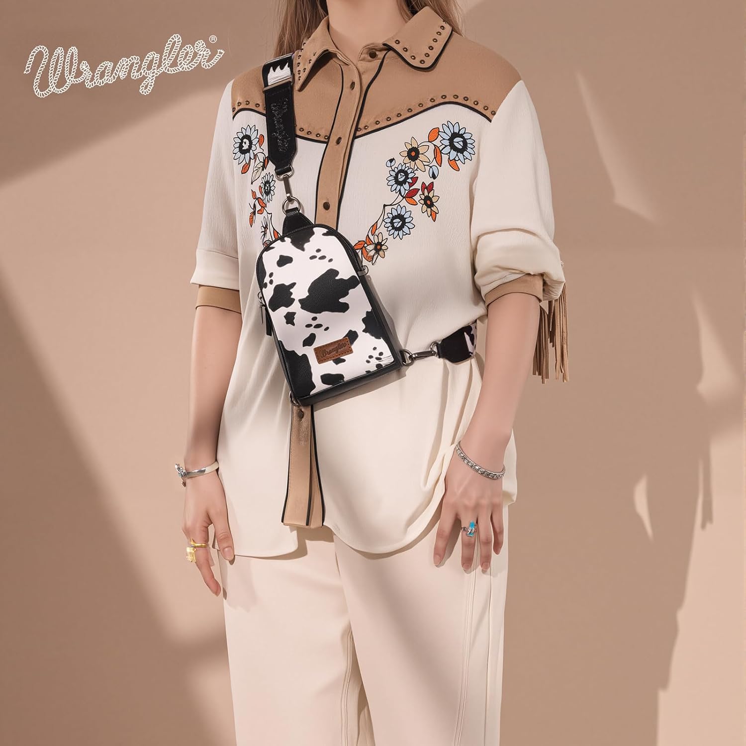 Wrangler Cow Print Crossbody Bags for Women Western Sling Bag with Adjustable Starp Cross Body Purse - Image 6