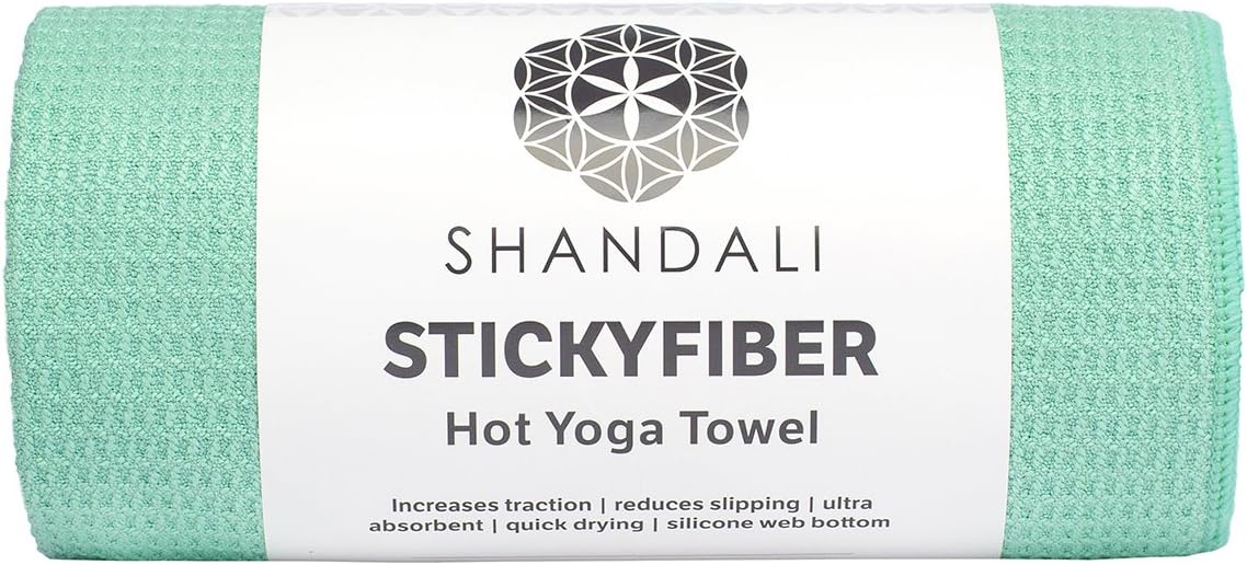 Stickyfiber Hot Yoga Towel - Silicone Backed Yoga Mat-Sized, Absorbent, Non-Slip, 24" x 72" Bikram, Gym, and Pilates (Jade-Green, Standard)