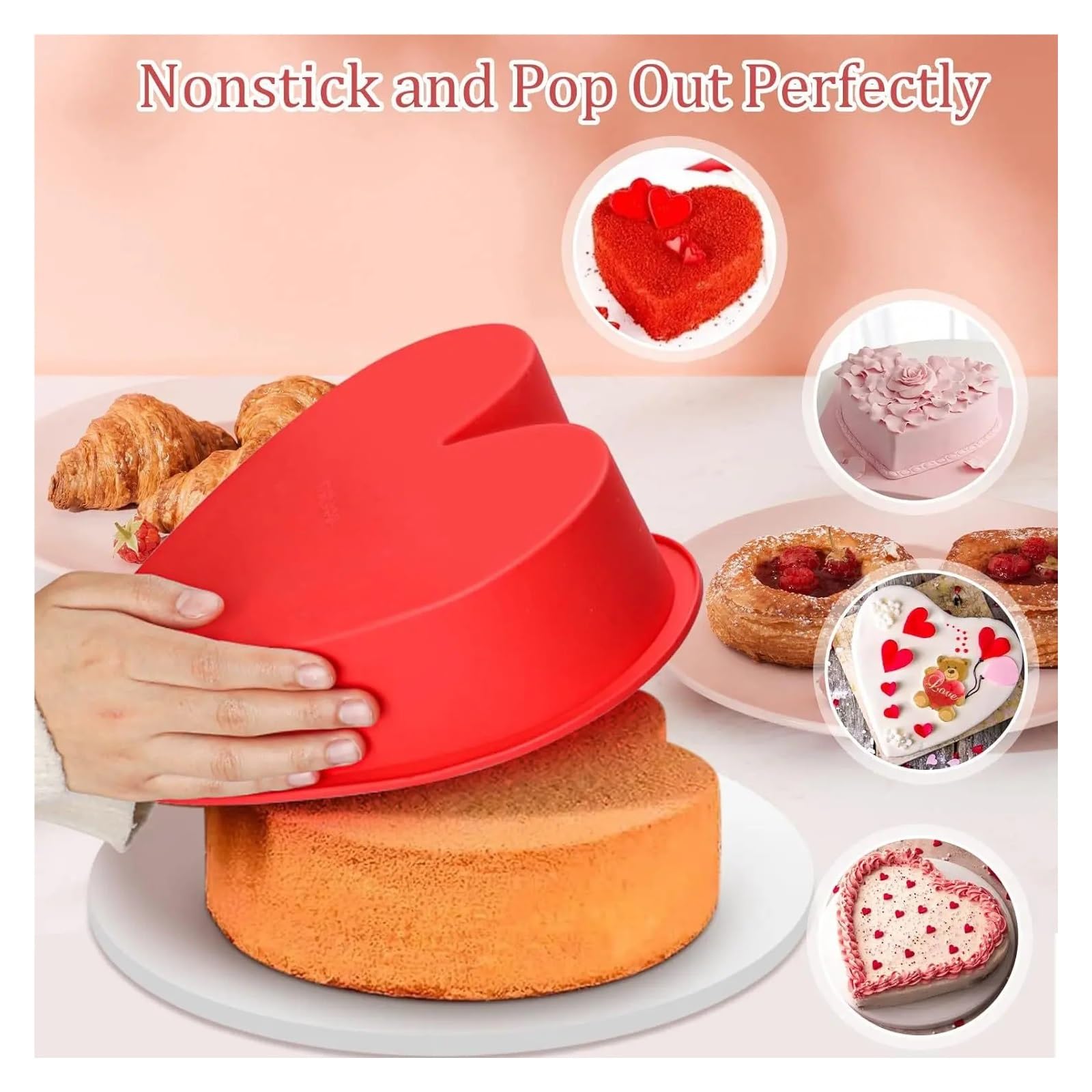 2 moules à gâteau en forme de cœur silicone 10 pouces pour Créer des Gâteaux