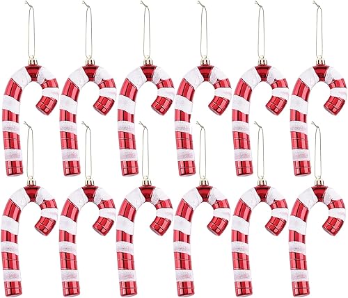 12 bastones de caramelo de Navidad de plástico con purpurina, bastón de caramelo de plástico con purpurina, adornos colgantes para árbol de Navidad,