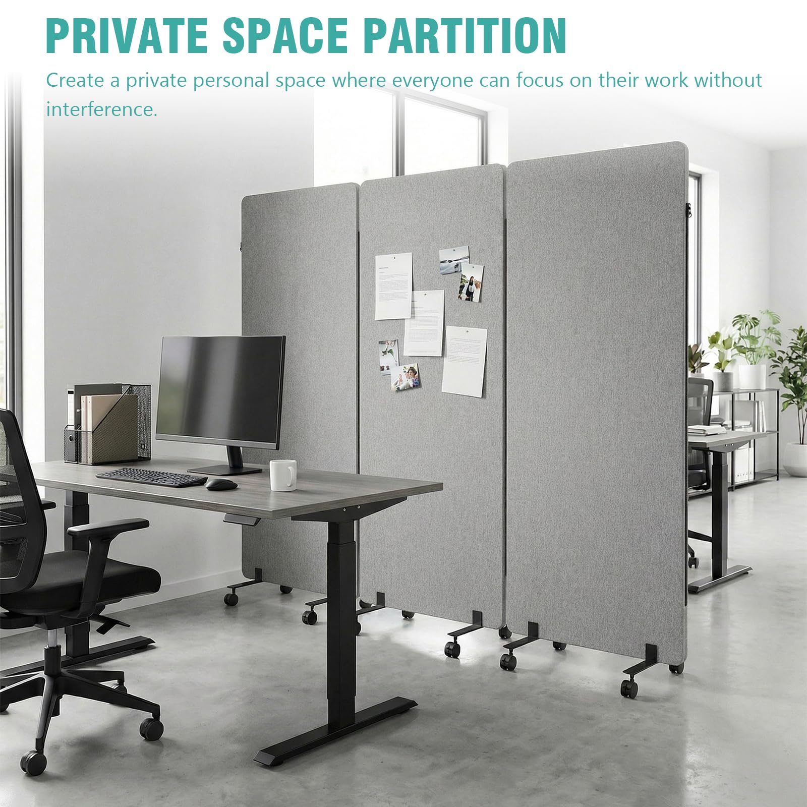 NiLightly Akustischer Raumteiler mit Rollen, Mobile Trennwand, 167,6 x 61 cm, freistehender Sichtschutz für Klassenzimmer, Büro, Studio (Dark Grey) (Light Grey)