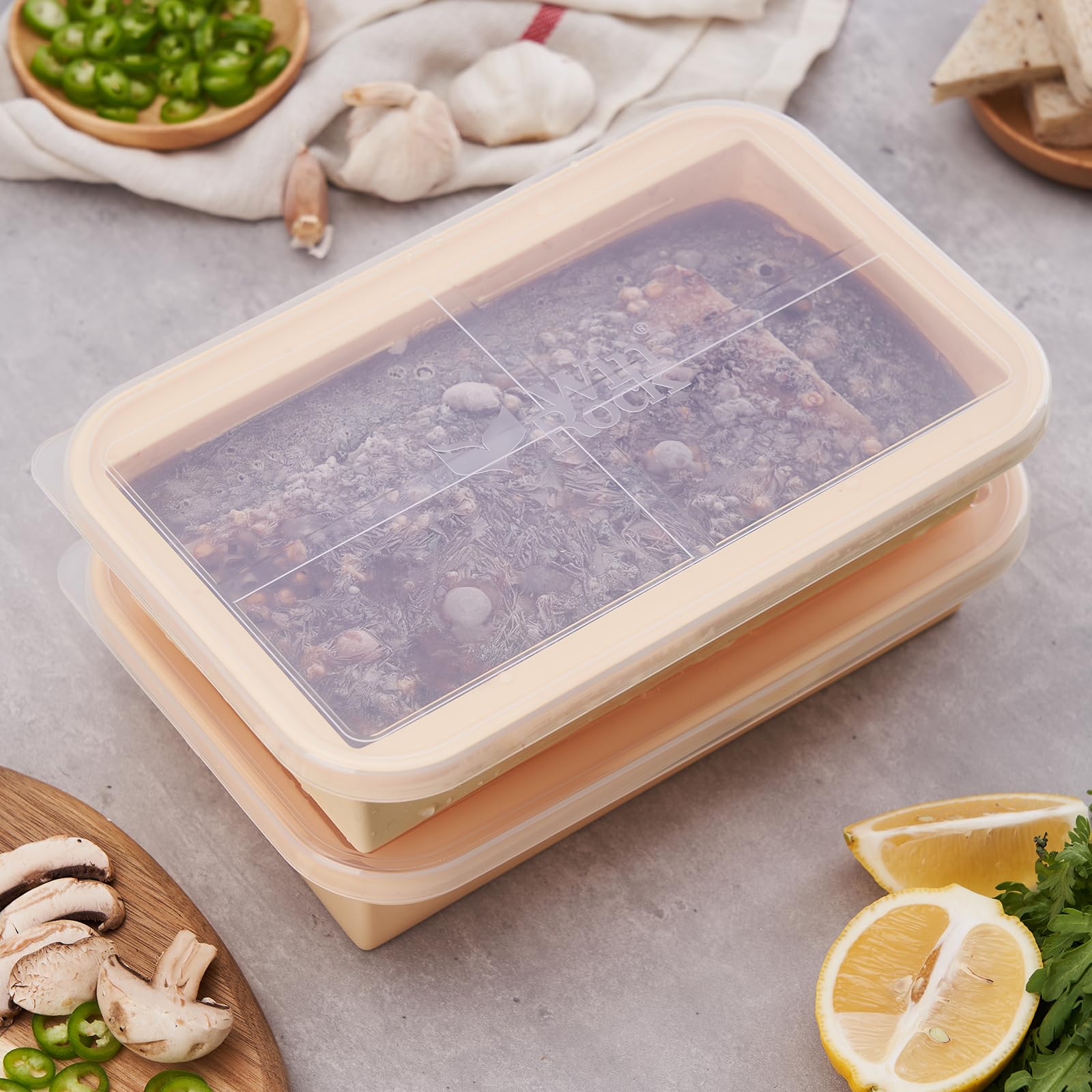 Winrock Super Eiswürfelform für 2 Tassen x 2 Portionen, große Silikon-Gefrierform mit Deckel, für Suppe und Mahlzeiten, Vorbereitung von Speiseresten, Gefrierschrank, 2 Stück