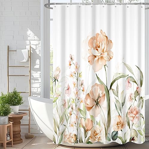 Miniatura 53 de Cortina de ducha de eucalipto verde salvia Velaequezii con plantas de acuarela, hojas botánicas de primavera impresas, cortina de baño impermeable