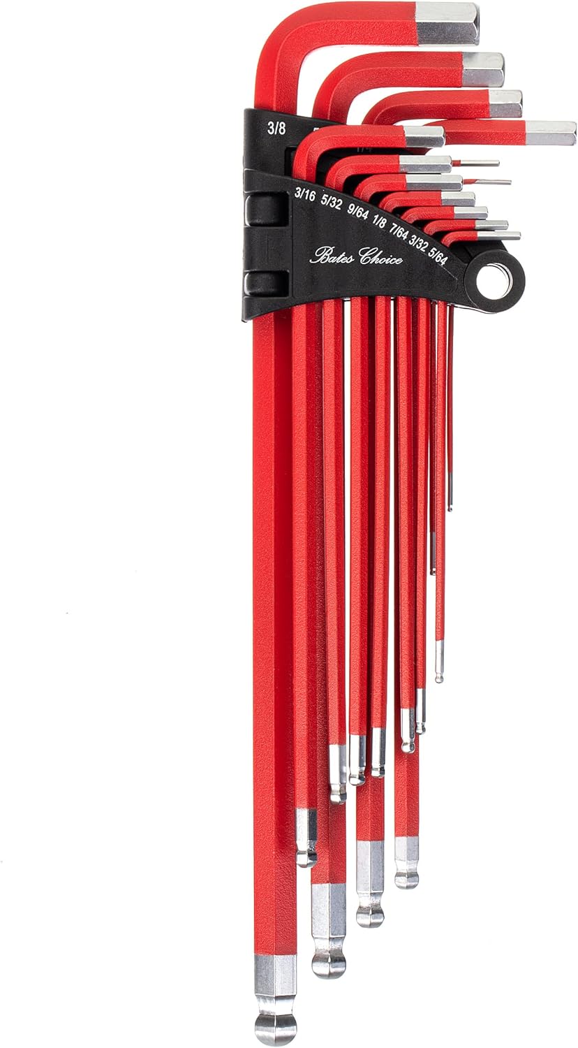 Bates- Long Allen Wrenches Sets, 13 Pack, 3.8" to 9" Length, SAE Hex Key Set (3/64" to 3/8"), Long Allen Wrench Set with Exrta Long Arm and Ball End for Precision, Mechanics, DIY, Home Repairs