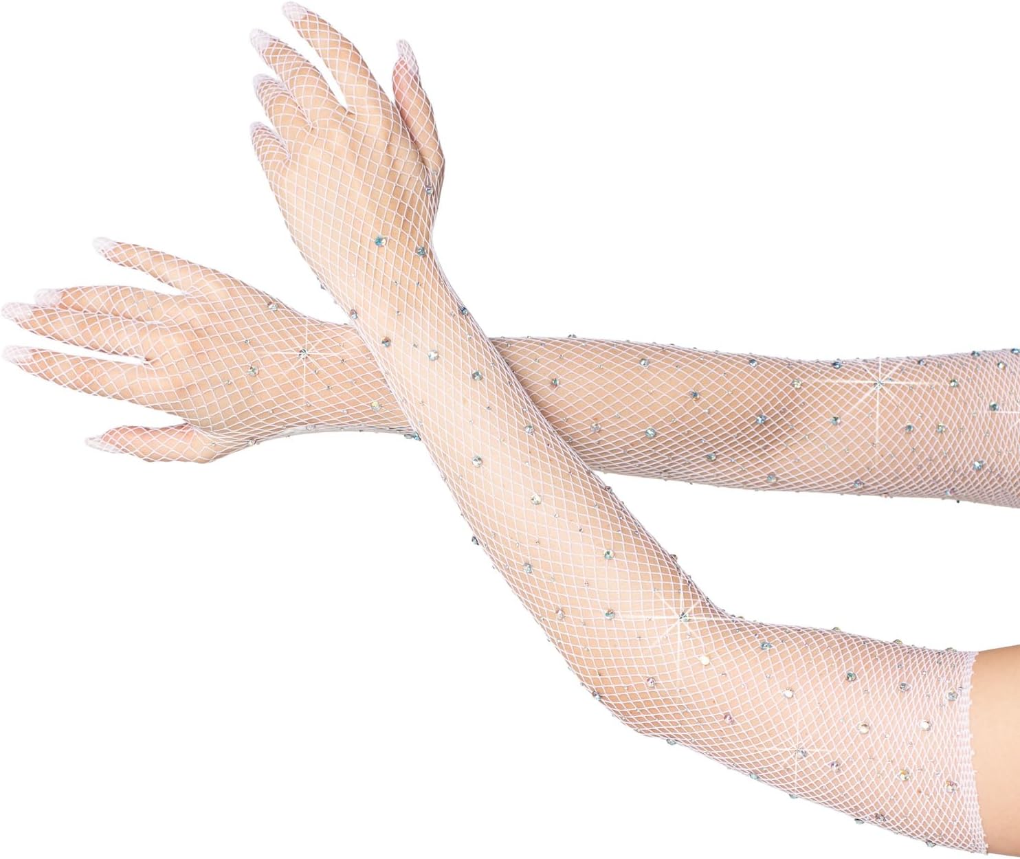 Leg Avenue Opera Gloves for Women, Fishnet Gloves with Rhinestone Accents and Extra Long Length, One Size