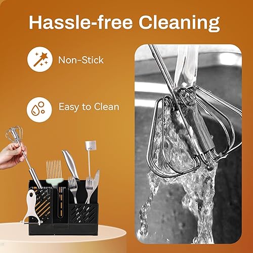 Miniatura 8 de Batidor semiautomático de acero inoxidable, batidor de huevo de acero inoxidable 2025, batidor giratorio de mano, herramienta agitadora de mano para