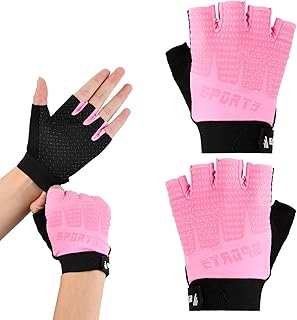 Kids Half Finger Cycling Gloves Mittens Breathable Non-Slip Sports Half Finger Gloves for Children, Shockproof Sports Trai...