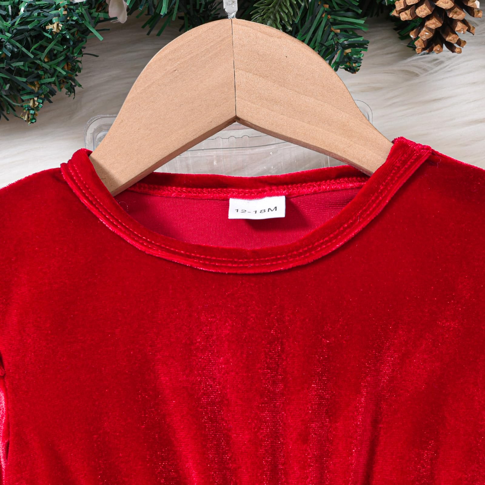 GXNRHG Traje de Navidad para niña, Vestido de Terciopelo Rojo de Manga Larga con Ribete de Rizo y Gorro de Papá Noel, Ropa de Invierno para niños pequeños