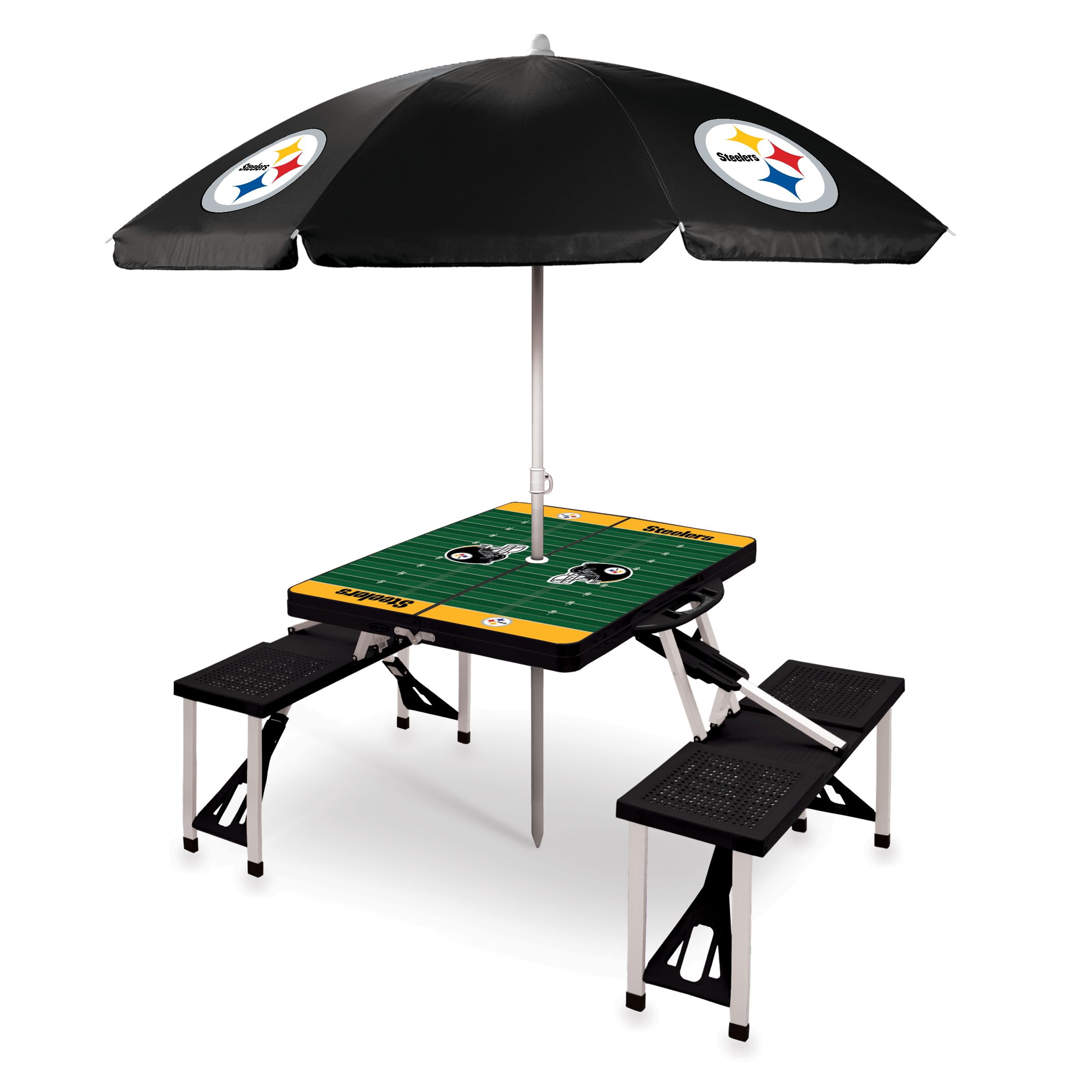PICNIC TIME NFL Picnic Table Portable Folding Table with Seats and Umbrella