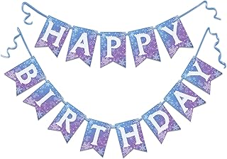 Happy Birthday Banner Bunting, Swallowtail Design Sign for Backdrop Decor, Purple and Blue Frozen Birthday Party Decorations for Girls Kids Boys, Hanging Decor 13pcs (Purple)
