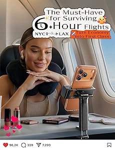 LISEN Best Airplane Tech Gadgets Tech Accessories Airplane Phone Holder (LED Light) Travel Essentials for Flying Gifts for Women Her Long Flight Travel Accessories for Women Men Selfie Photography