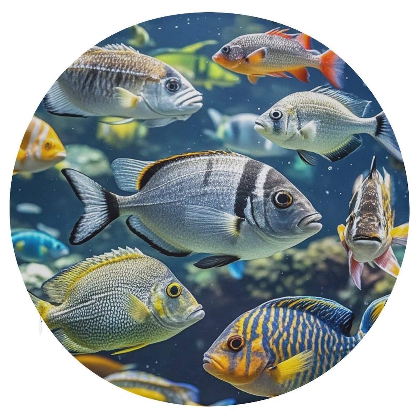 FekiLoot Different Fish Chair Cushion Round Memory Foam Seat Cushion Soft Circle Chair Pad with Removable Cover Fashion Decorative Stool Pad for Bedroom Sofa Kitchen Office 15.4" X 15.3"