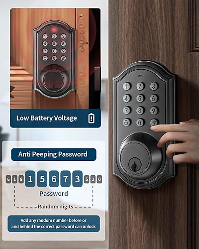 Miniatura 6 de Cerradura de puerta con teclado, cerradura inteligente de entrada sin llave de aleación de zinc, cerradura de llave de puerta delantera, fácil de