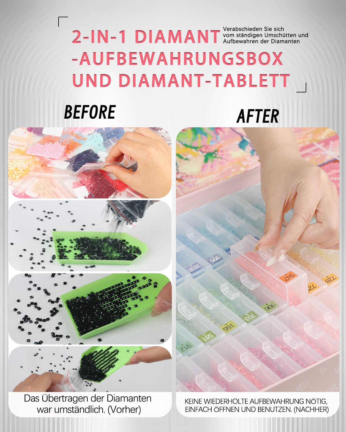 45 Stück Diamond Painting Aufbewahrungsbox Schiffchen mit Deckel, Diamond Painting Zubehör Boxen für Diamond Painting Steine, 2-in-1 Diamond Painting Schiffchen und 5D Diamant Painting Set, Box-Paket
