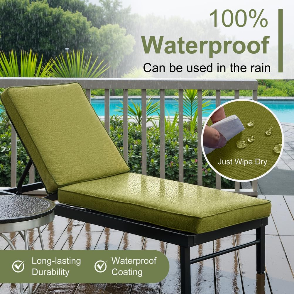 Cojín Grueso Impermeable para Tumbona Exterior Antideslizante y Duradero con Correas de Sujeción - Fácil de Limpiar (Lavable) Uso en Jardín, Terraza, Balcón,Blanca,183x53x10cm
