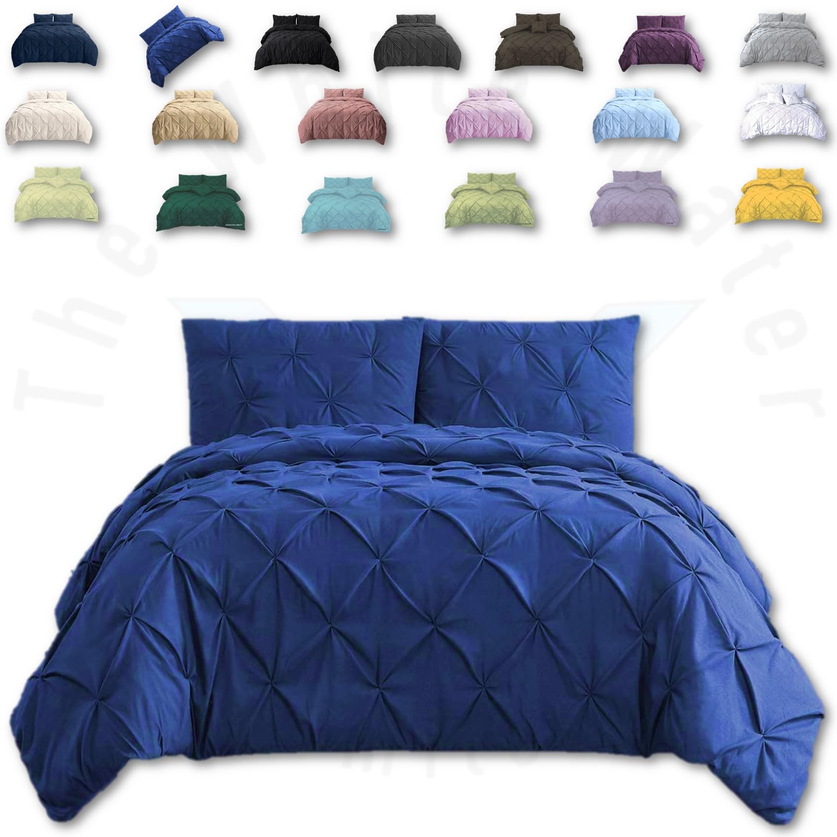 TheWhiteWater Duvet Set - 2in1 Single - Royal Blue Bedding Set - Duvet Cover + Matching Pillowcases - Luxury Hotel Quality Polycotton Pintuck Cover (Royal Blue, 2in1 Pintuck - Single)