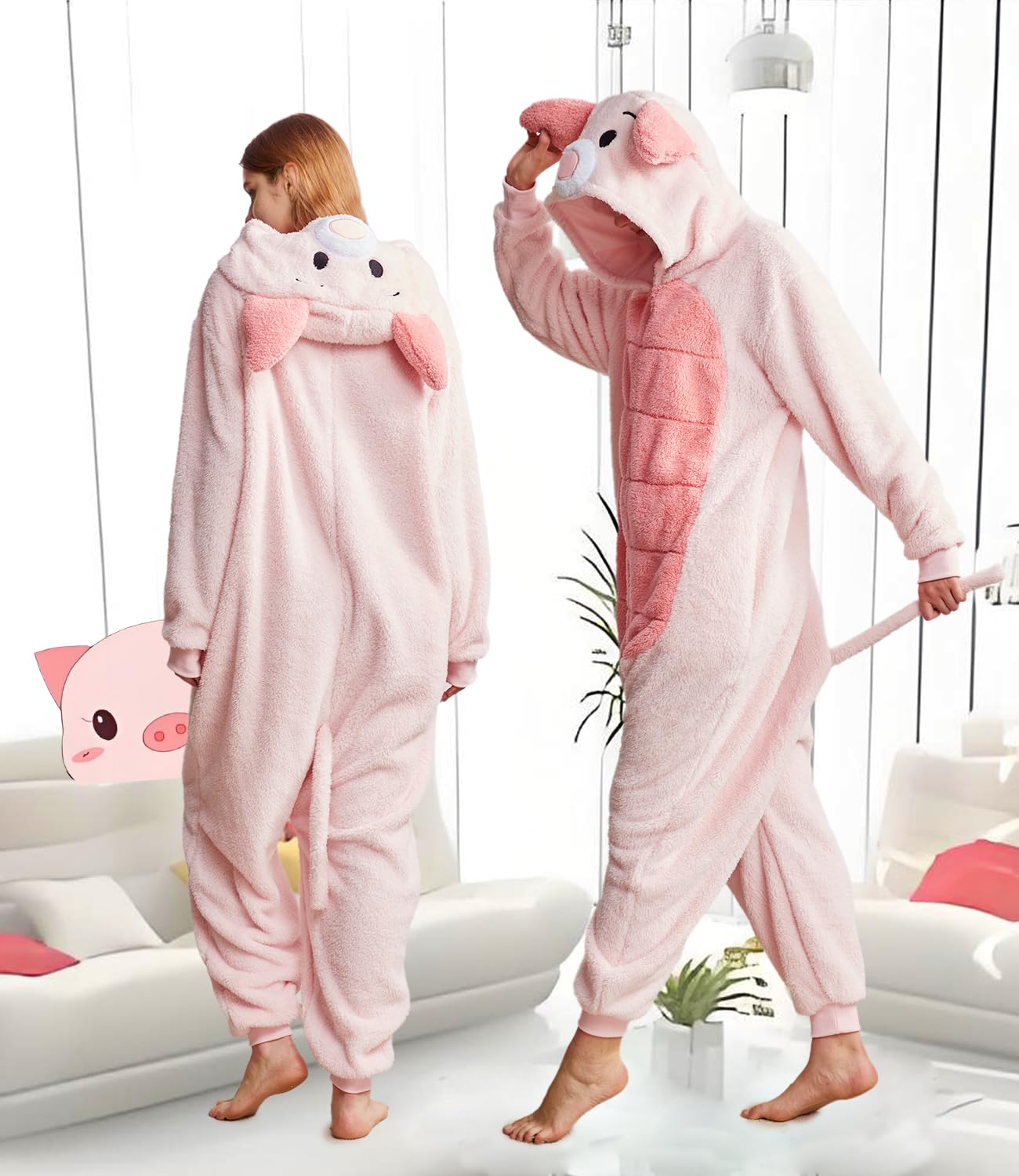 LaahoemAnimal Cochon Pyjama Unisexe Adulte à Capuche Homme Femme Porcs Combinaison Costume Cosplay vêtements Nuit