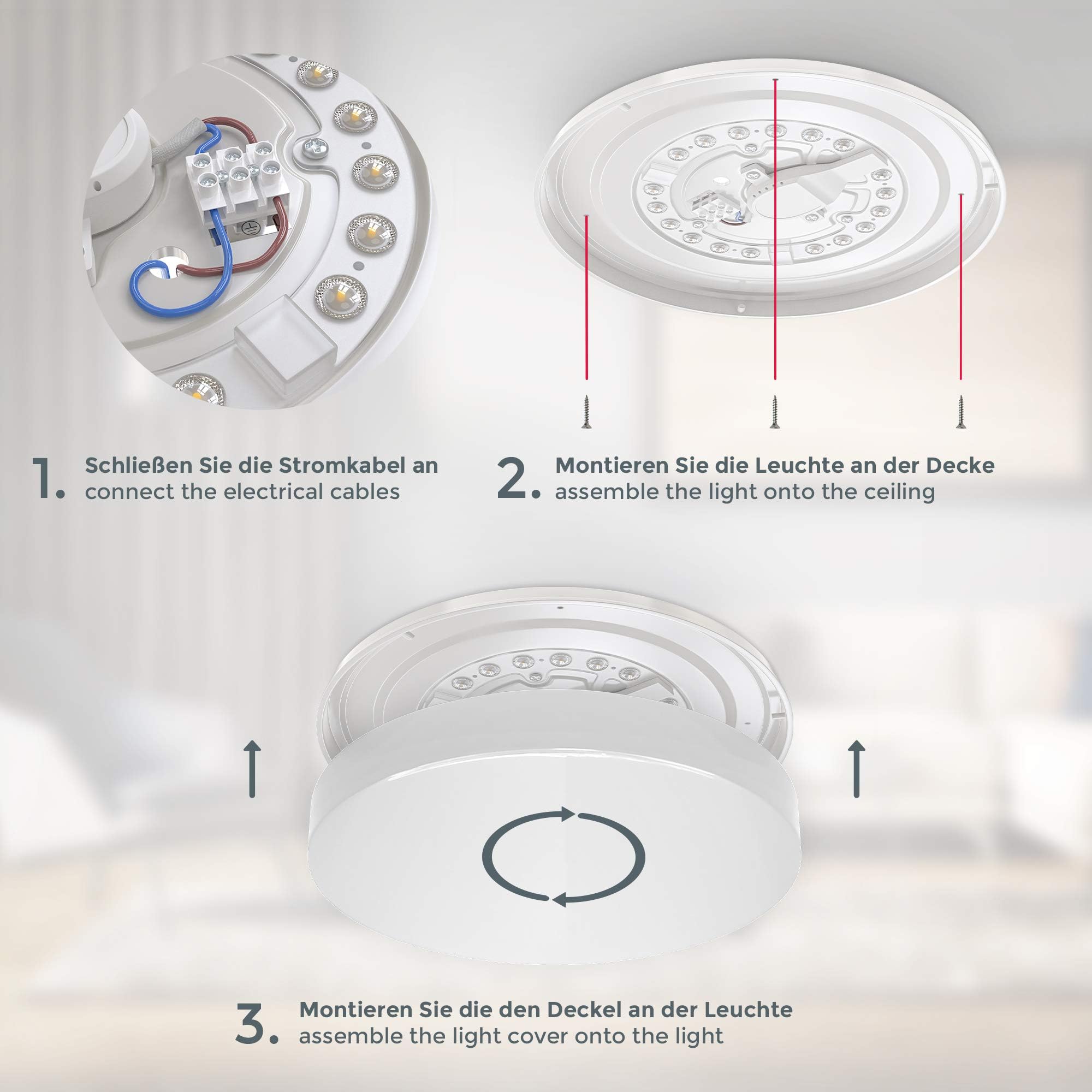 B.K.Licht 12 Watt LED Lámpara de baño I IP44 a prueba de salpicaduras I 4000K color de luz blanca neutra I 1200lm de brillo I Lámpara de techo LED I plafon led techo