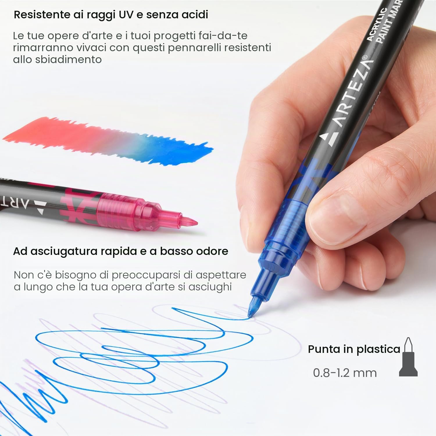 ARTEZA Pennarelli Acrilici per Pittura, Set 40 Colori, Pennarelli Indelebili Punta Fine a Lunga Durata con Pennino in Plastica per Metallo, Tela, Roccia, Superfici in Ceramica, Vetro, Legno e Tessuto