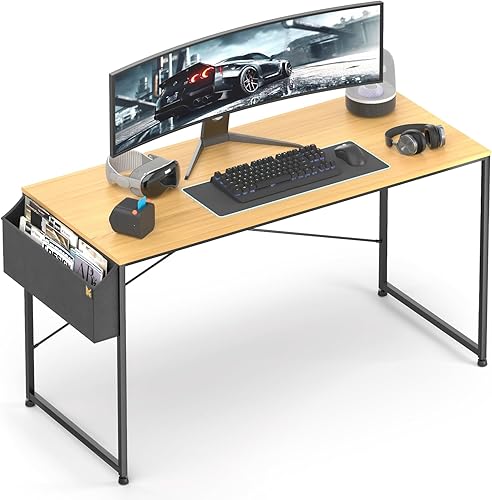 MoNiBloom Escritorio para computadora mesa moderna de estilo simple para laptop para leer escribir sala de estar dormitorio color nogal claro