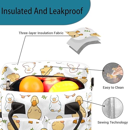 Miniatura 6 de Divertida bolsa de almuerzo de hierba de pato para mujer, bolsa de almuerzo aislada con bolsillos para correa para el hombro, para adultos y