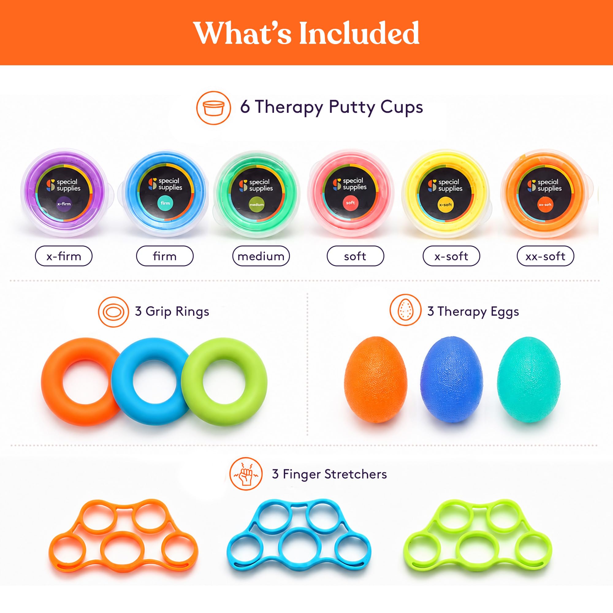 Special Supplies Physical Hand Therapy Putty Kit, Finger Exercisers, Hand Strengtheners, 15 Set Grip Strength,Dexterity, Mobility, Injury Stress Relief — Amazon image 3
