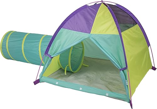 Vista 3 de Pacific Play Tents 20418 Neon Hide-Me Dome - Combo de tienda de campaña y túnel, tienda de campaña de 48 x 48 x 42 pulgadas de alto, túnel de 4 pies