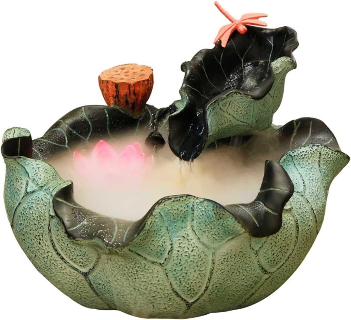 Tabletop Waterfall Waterfall Fountain Lotus Leaf Resin Tabletop Fountain Decoration Indoor Flowing Water Decoration Fountain Tabletop Water Fountain (A)