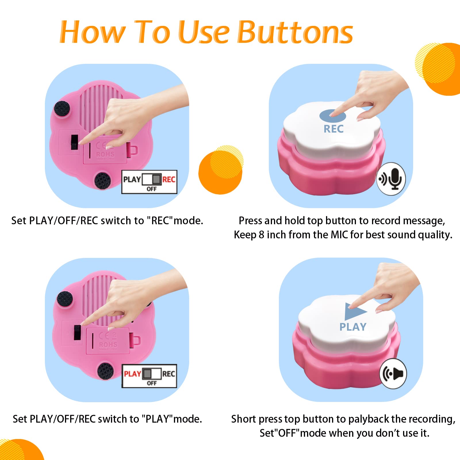 8 Boutons colorés pour Chien, Boutons parlants pour Chien, Set de Boutons de Dressage pour Animaux, Boutons de Communication pour Chien, (Piles Non fournies)