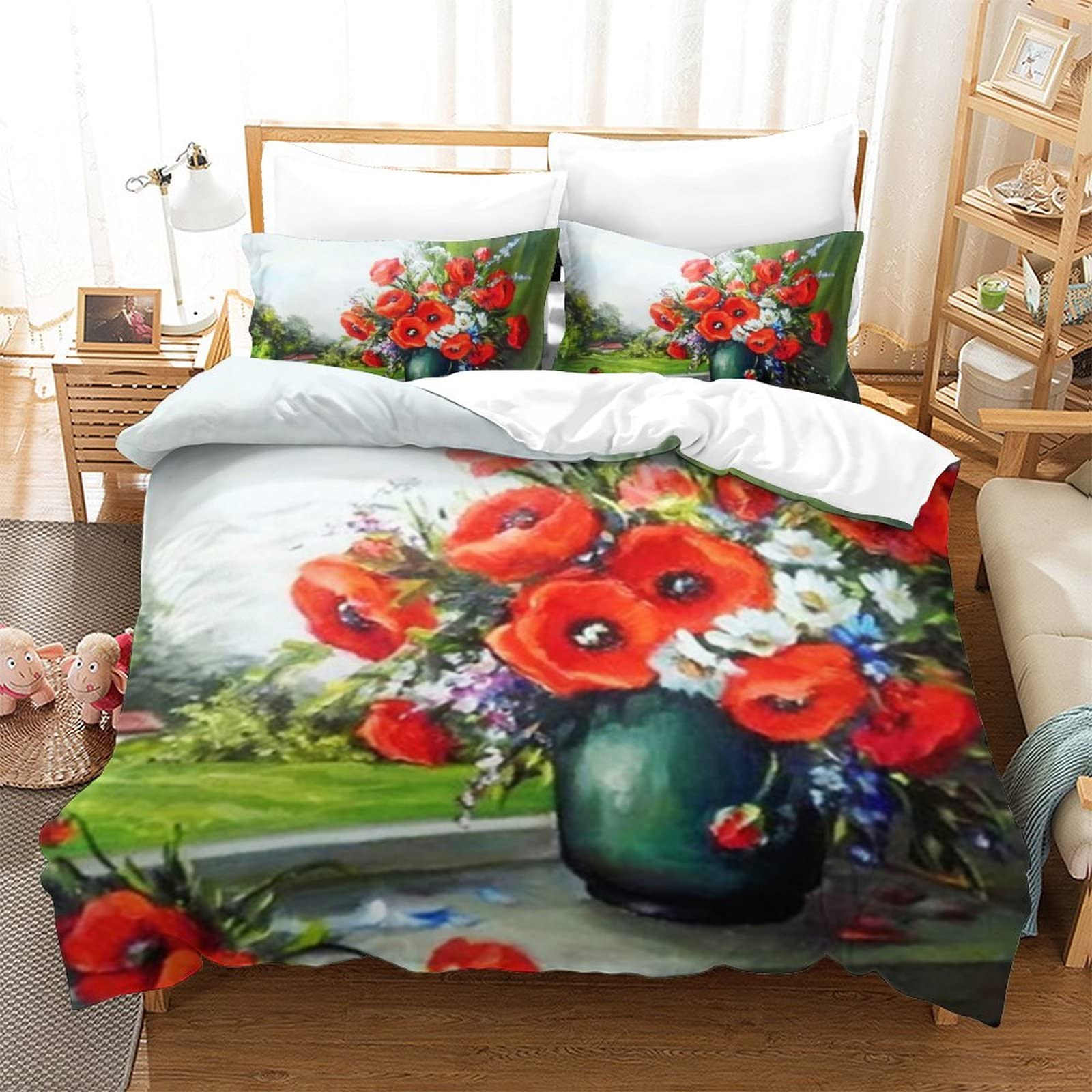 Housse de couette coquelicot 3D infroissable pour en finir avec le repassage du lit