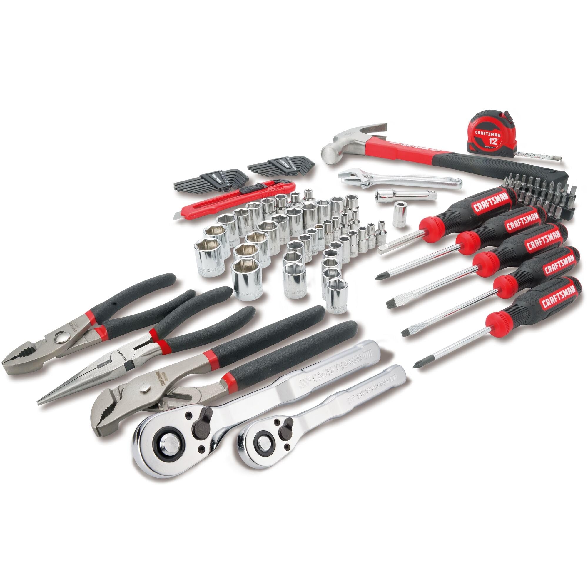 CRAFTSMAN Kit de herramientas de 102 piezas para el hogar y el coche, juego de herramientas manuales duraderas con enchufes SAE/métricos (CMMT99449)