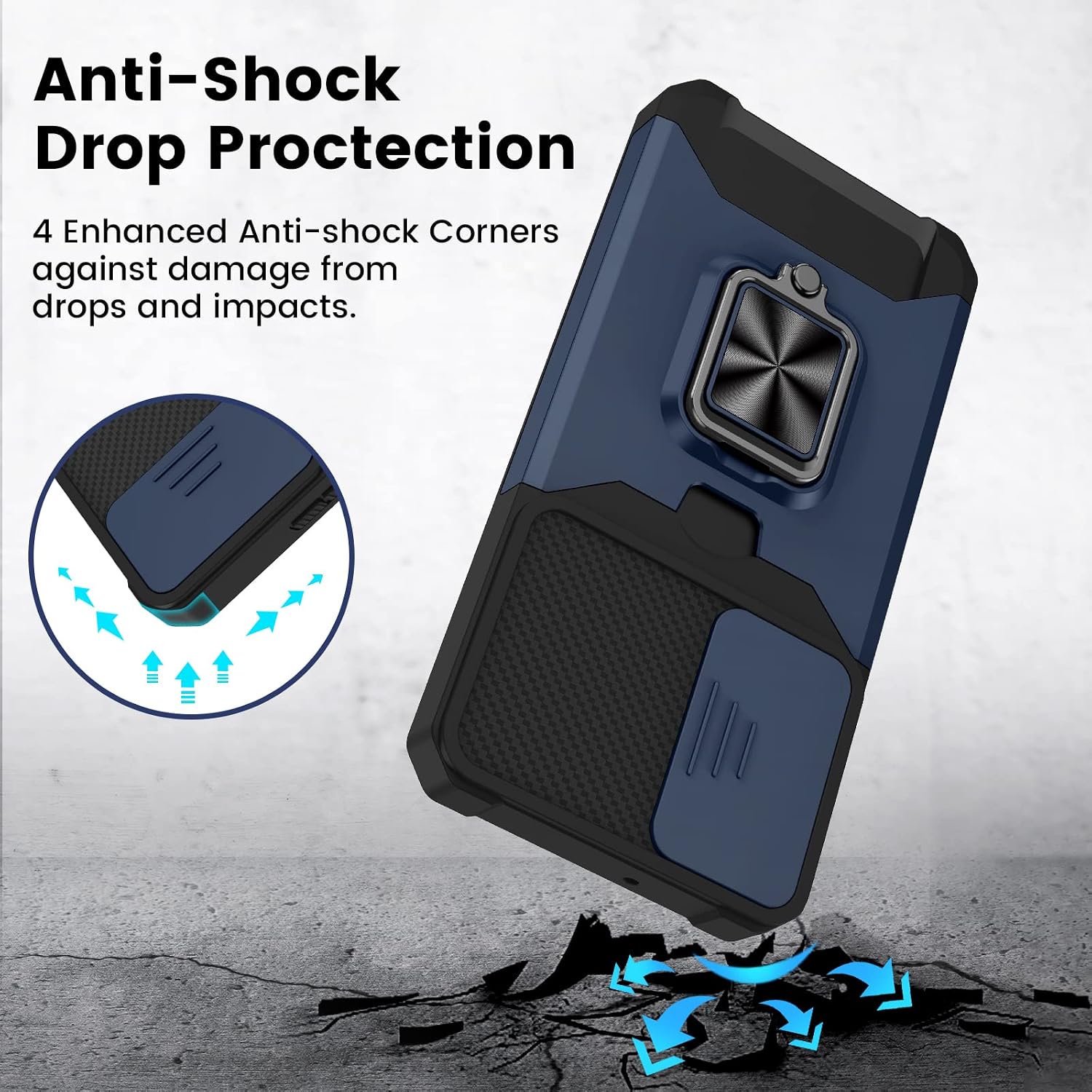 Caka Designed for Samsung Galaxy S22 Case with Screen Protector Ring Stand Slide Camera Cover, Heavy Duty Protective Wallet Phone Case with Kickstand Card Holder for Galaxy S22 5G 6.1"-Blue