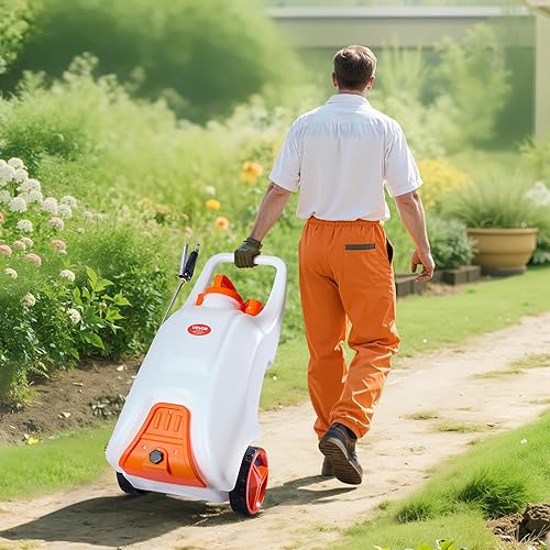 Miniatura 35 de VEVOR Pulverizador de malezas de jardín de 15 galones con carrito con ruedas, manguera de 126 pies con carrete, 8 boquillas, 2 varitas con gatillo
