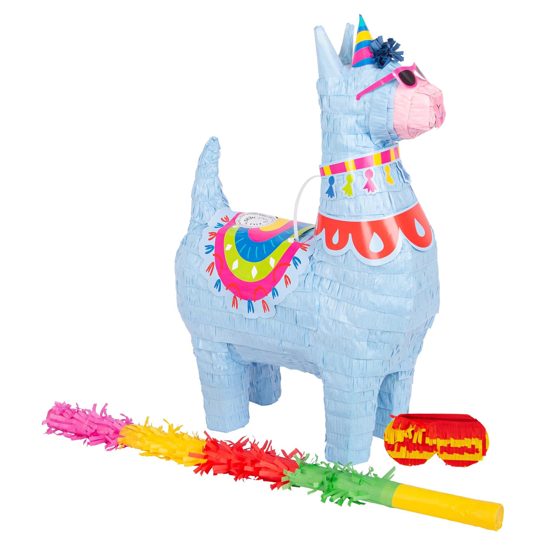 Fax Potato Llama Pinata, Rainbow Buster Stick and Blindfold Set (W35 x D12 x H50cm) Fill Your Own Kids Large Party Supplies Themed Birthday Fun Decoration Pinata for Kids Parties & Games