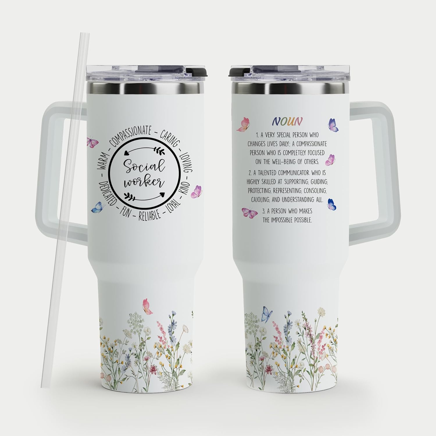 MAHOMAY Social Worker Gifts - Tumbler Mug, Office Decor, 40oz with Handle and Straw