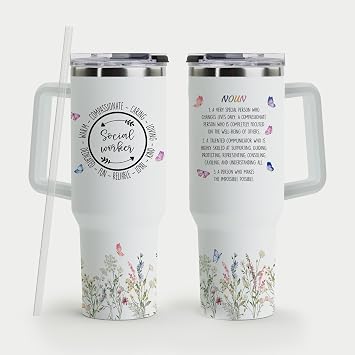 Social Worker Gifts - Tumbler Mug, Office Decor, 40oz with Handle and Straw