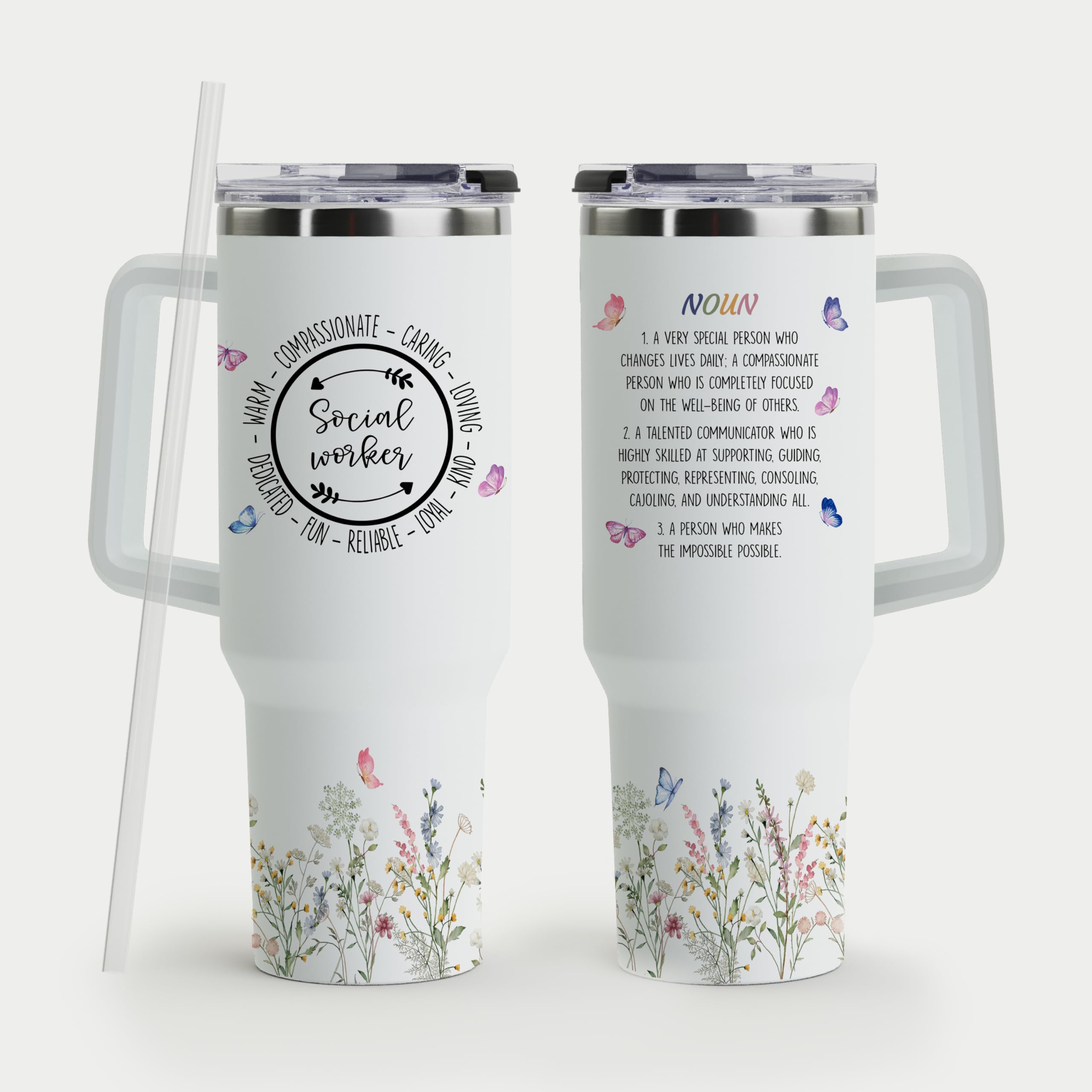 Social Worker Gifts - Tumbler Mug, Office Decor, 40oz with Handle and Straw