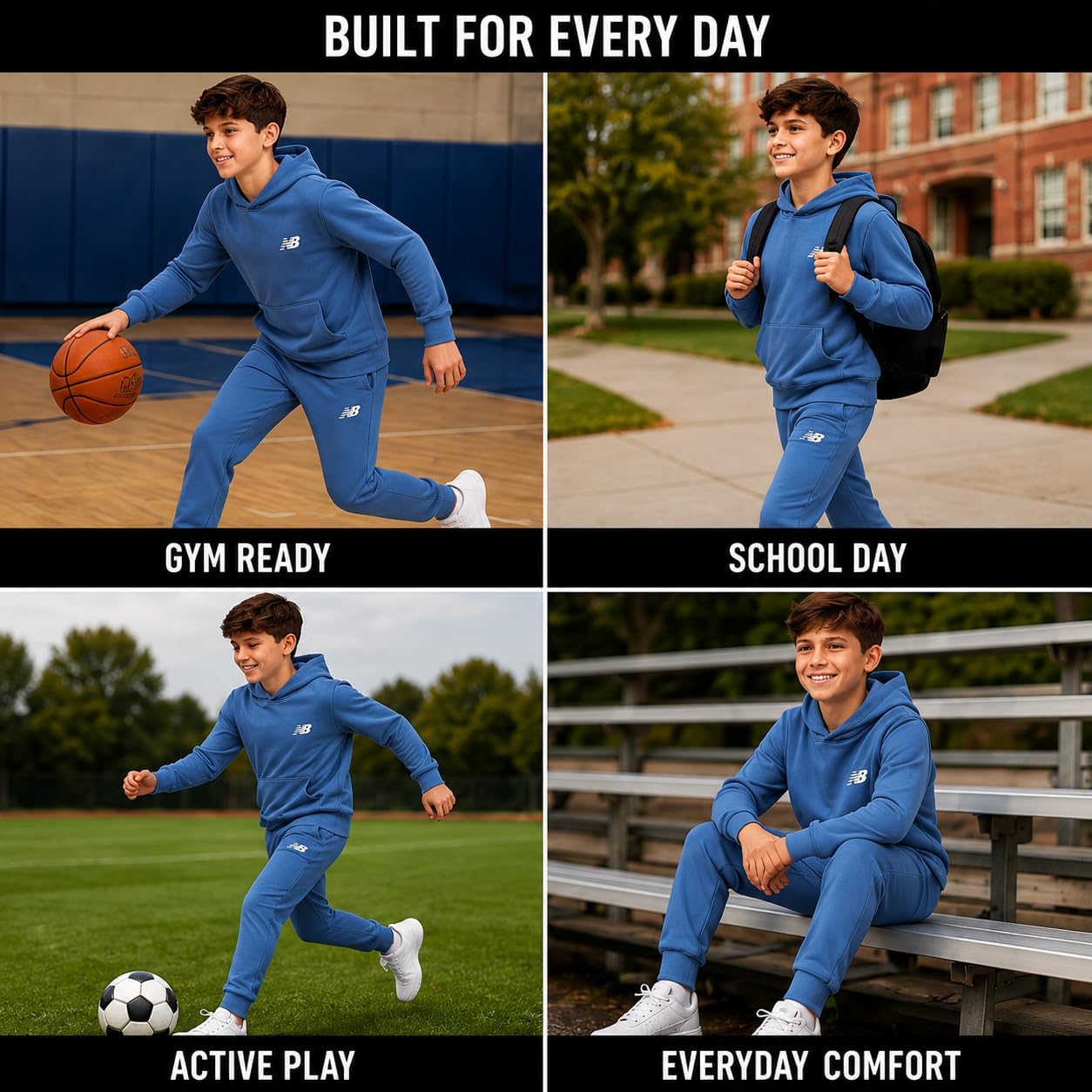 New Balance Boys Sweatpants Set - 2 Piece Fleece Pullover Boys Hoodie and Athletic Jogger Pants Youth Kids Activewear Set